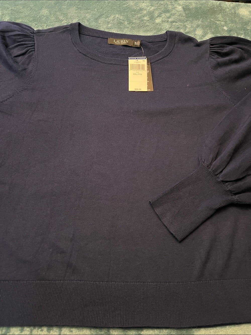 Lauren Ralph Lauren Navy Puff-Shoulder Crew Sweater , NWT , perfect condition